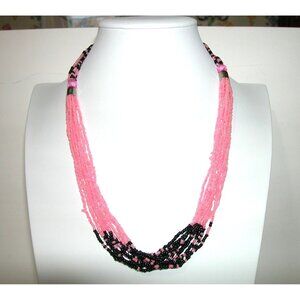 Handmade Multi-Strand Pink & Black Beaded Necklace With Metal Clasp Closure5 blk